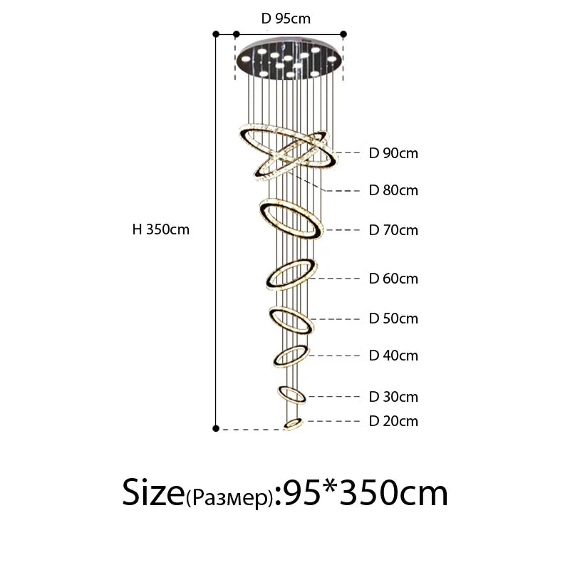 Modern Luxury Crystal Staircase Chandelier - Rings Design for Loft, Villa, and Lobby Indoor Lighting
