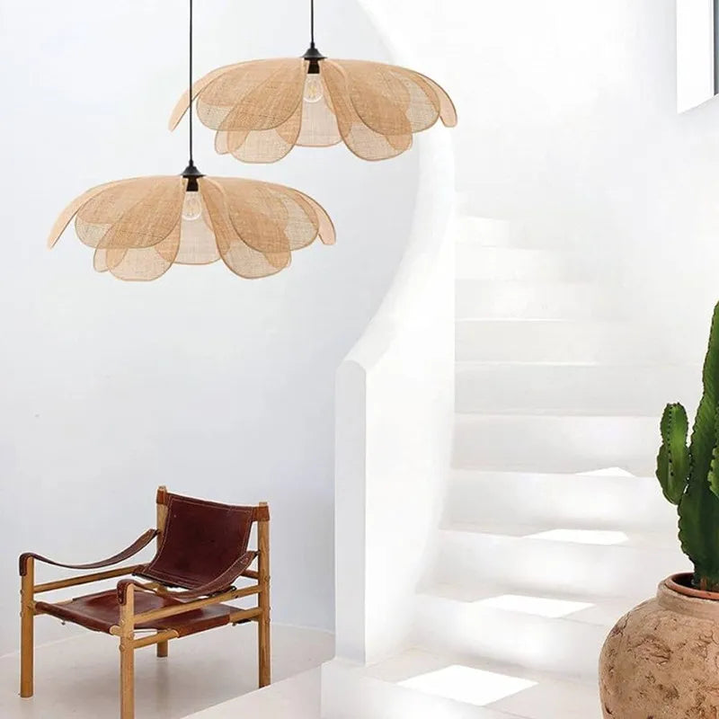 Designer Handmade Rattan Flower Chandelier - Rustic Elegance for Your Living and Dining Spaces