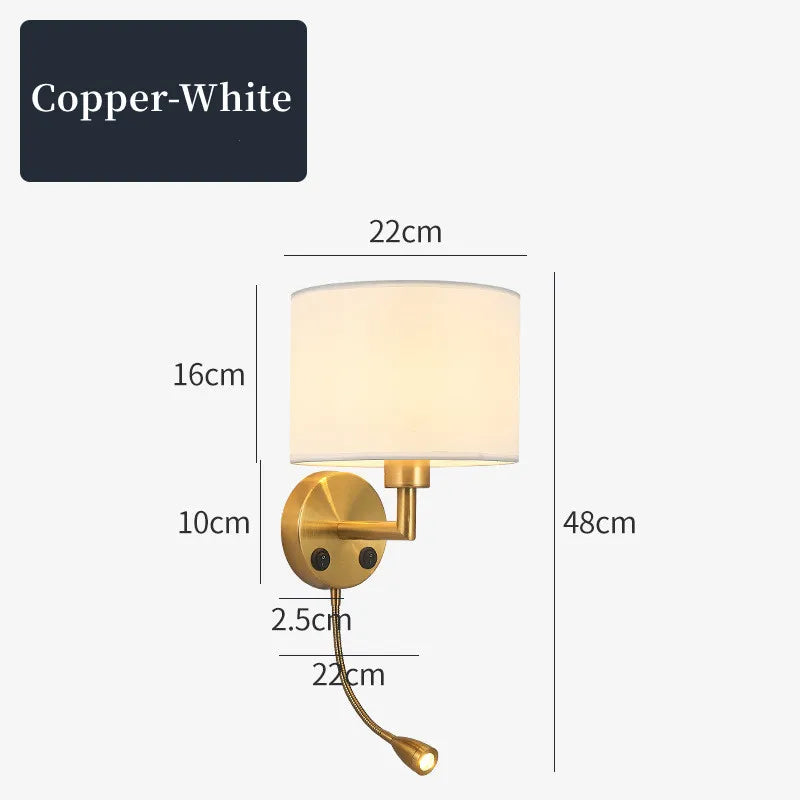 Bedside Wall Lamp with Rotating Spotlight - Modern Fabric Lampshade Reading Wall Sconce for Bedroom Home Decoration with LED E27