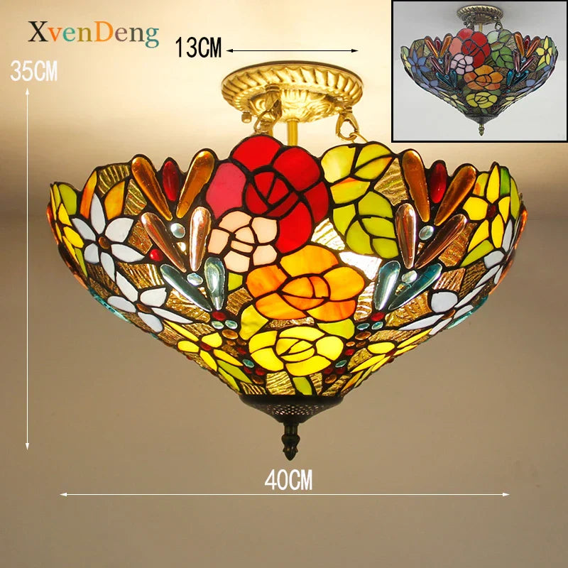 Vintage Mediterranean Tiffany Stained Glass Ceiling Lights - Elegance for Living Rooms, Bedrooms, Kitchens, and More