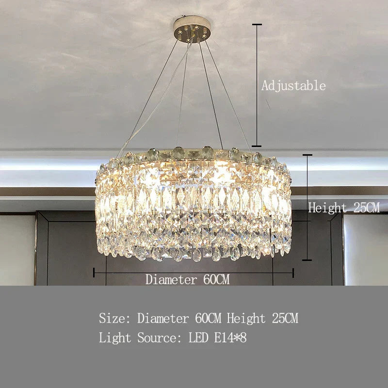 Elegant LED E14 Postmodern Gold Chandelier - A Ring Tassel Crystal Fixture for Dining Rooms, Adding Luminescent Luxury