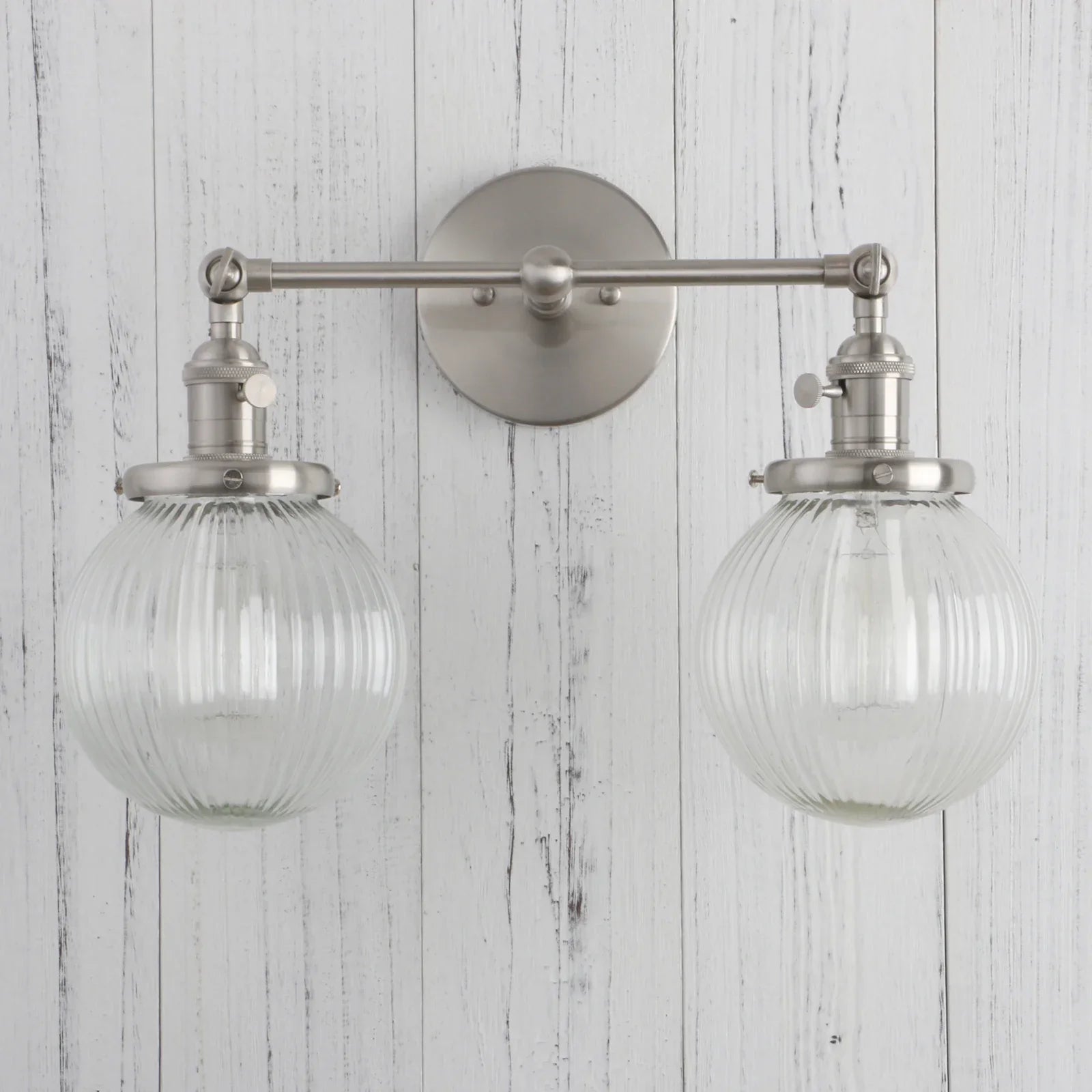 Phansthy Vintage Double Head Wall Sconces - Retro Rustic Wall Lamps with Globe Glass Shades and Switch