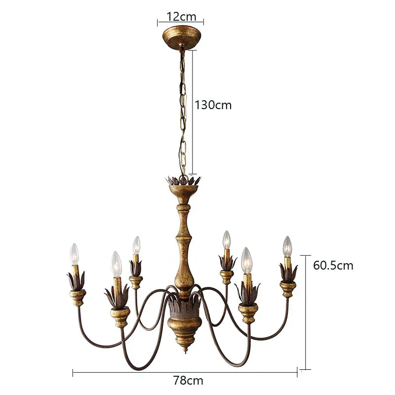 Vintage 6-Head Wooden Pendant Lamp - French Wooden Chandelier Light for Living Room, Bedroom, and Dining Room Decor