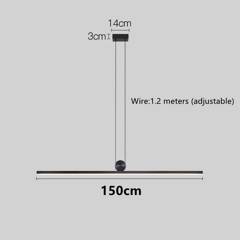 Contemporary LED Strip Pendant Lights - Stylish Black Chandelier for Living, Dining Room, and Kitchen Decor