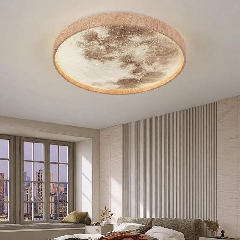 Nordic LED Ceiling Lamp - Wooden Moon Design - Ideal for Aisle, Balcony, Bedroom, Dining Room - Stylish Home Indoor Lighting Fixture