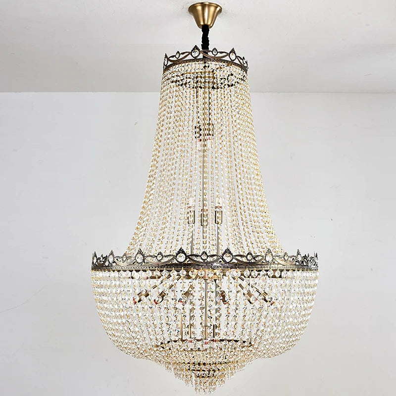 Elegant Crystal Chandelier for Duplex Buildings - A Modern Luxury Fixture for Living Rooms, Dining Spaces, Hotels, and Special Events