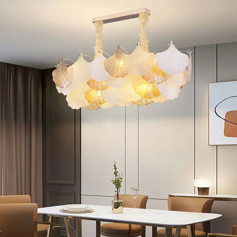 Modern LED Ginkgo Leaves Ceiling Chandelier - Elegant French Glass Lustre Decor Light