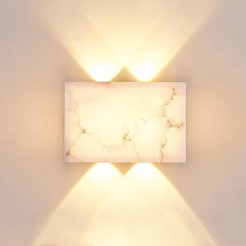 All-Copper Marble Wall Lamp - Modern Simplicity for Living Rooms, Dining Rooms, and Bedside Aisles with Natural Marble and LED Sconce