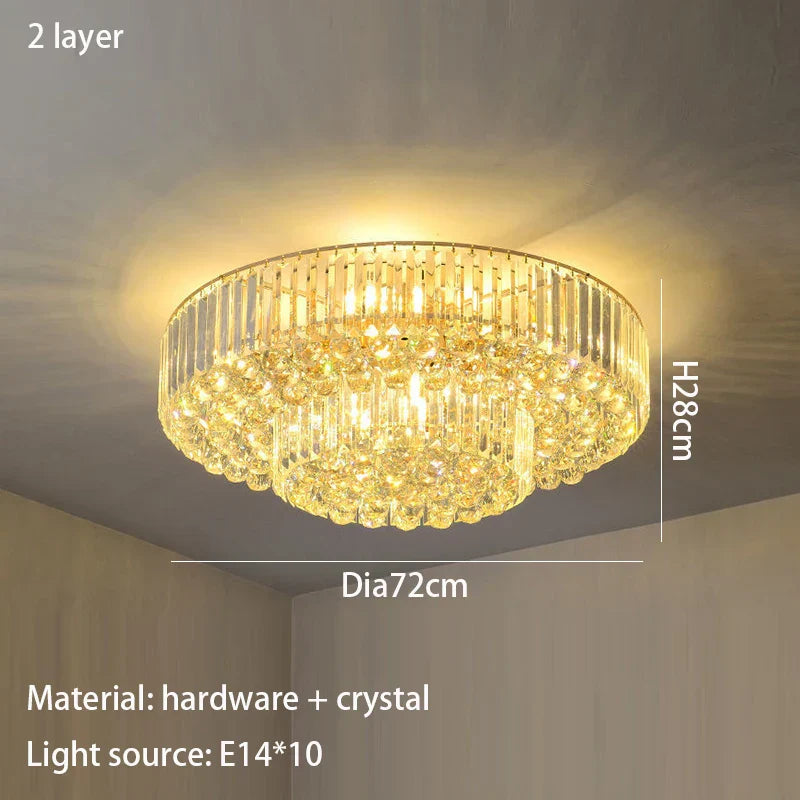 Modern Golden Rectangle Round Crystal Ceiling Light - Elegant LED Lighting for Living Rooms, Dining Rooms, and Bedrooms