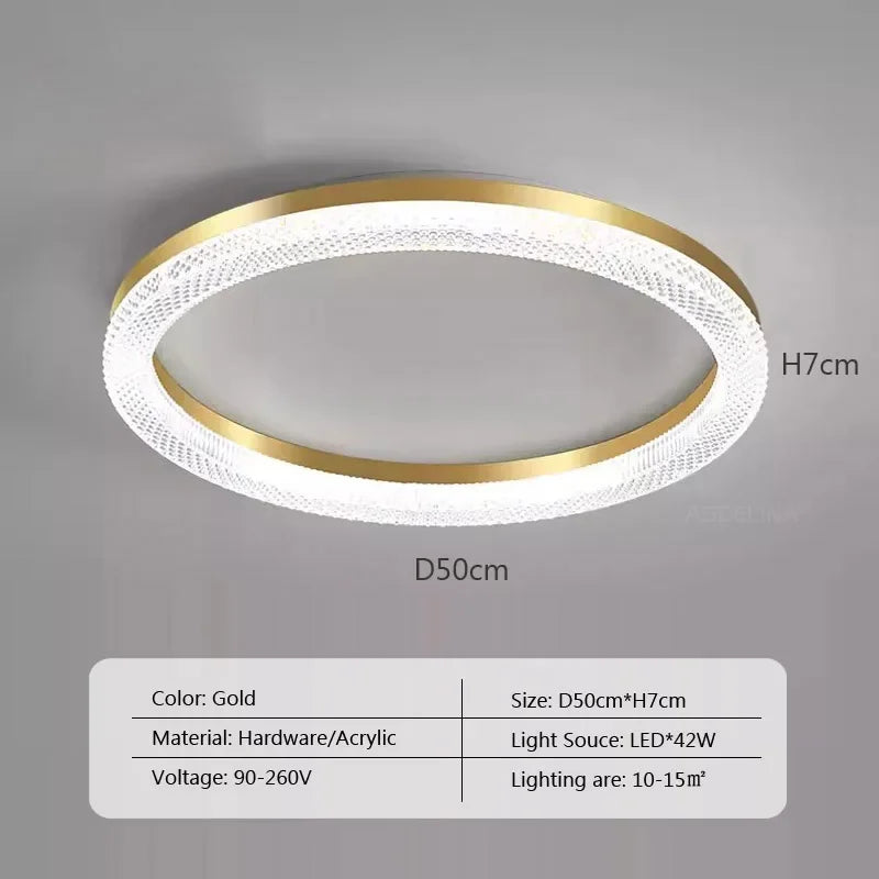 Nordic Gold Ceiling Light - Round/Square LED Ceiling Lamps - Ideal for Study, Living Room, Dining Room - Luxurious Room Lighting Lustre for Home Decor
