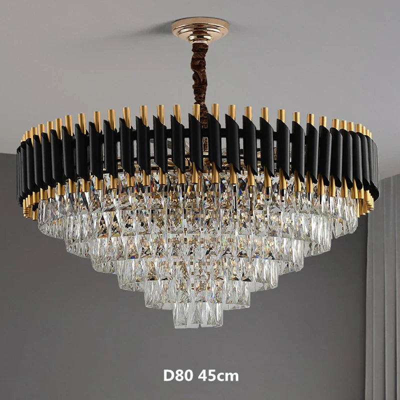 Modern LED Luxury Black Gold Crystal Chandeliers - Elegant Indoor Lighting Fixture for Living and Dining Rooms