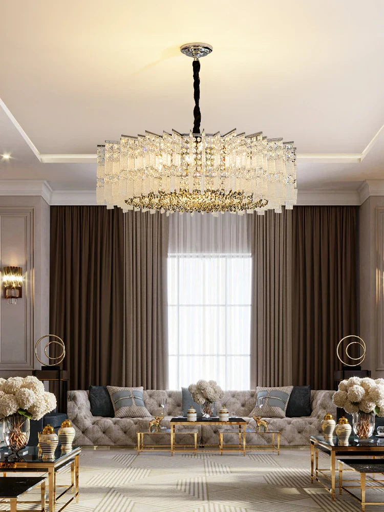 Elegant LED Crystal Chandelier for Luxurious Living Rooms - Chrome/Gold Round Design - Perfect Indoor Lighting Fixture