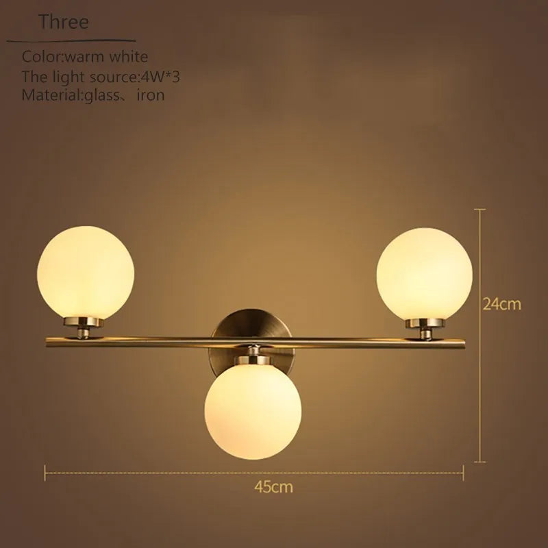 Nordic Gold Wall Lamp with Glass Orb Shade - Elegant Lighting for Bathroom, Bedside, Hotel, Aisle, and Hallway