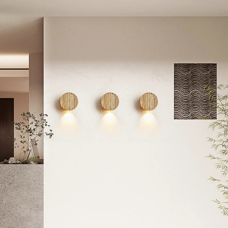 Nordic Minimalist Cream Wall Lamp - Japanese Wabi Sabi Elegance with Natural Yellow Stone for Corridors, Staircases, and Restaurants