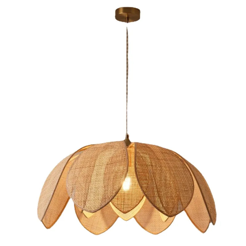 Japanese Style Handmade Woven Rattan Petal Chandelier - Unique Lighting for Dining, Bedroom, and Living Spaces