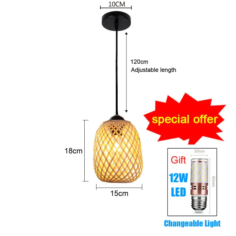 Vintage Rattan Bamboo Wall Sconce - Retro Lighting for Dining, Bedroom, and More