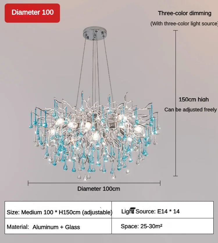 Modern LED Blue Water Droplets Ceiling Chandelier - Luxury Elegance for Villas and Living Spaces