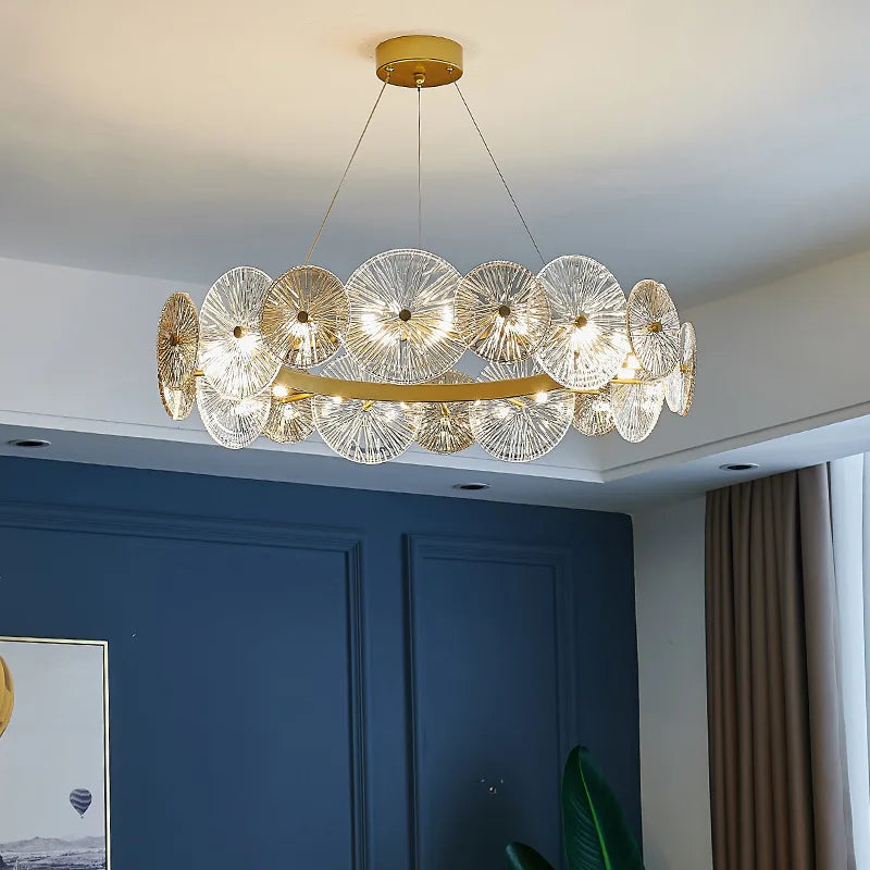 Sleek Postmodern Gold Electroplated Dining Chandelier - G9 Lighting for Bedrooms and Living Rooms - Indoor Luxury Glass Plate Fixture