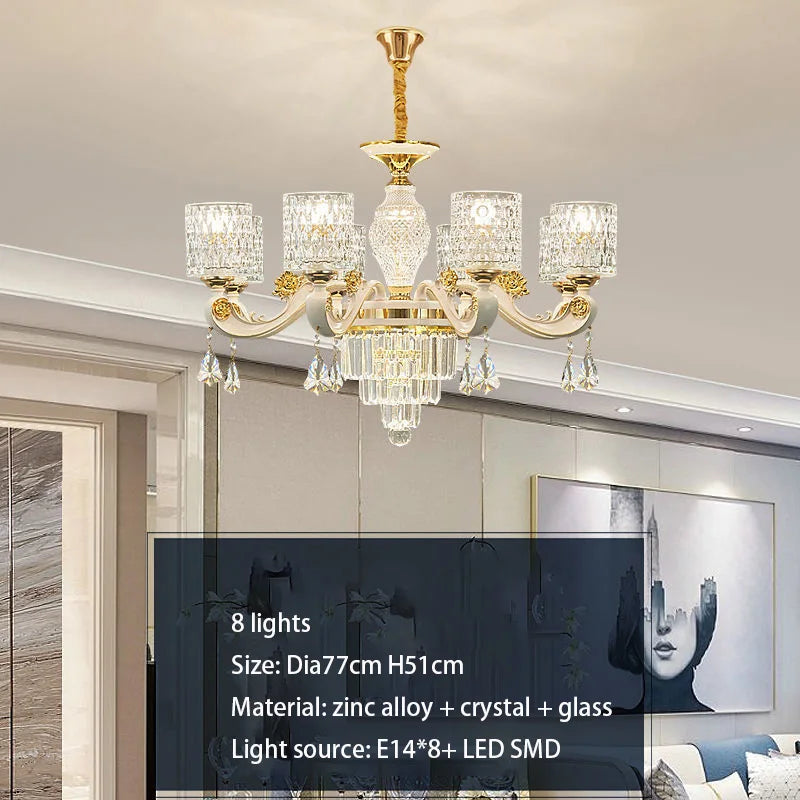 Elegant European Style Crystal Chandelier - A Light Luxury Atmosphere Fixture for Living Rooms, Bedrooms, Dining Areas, and Villas