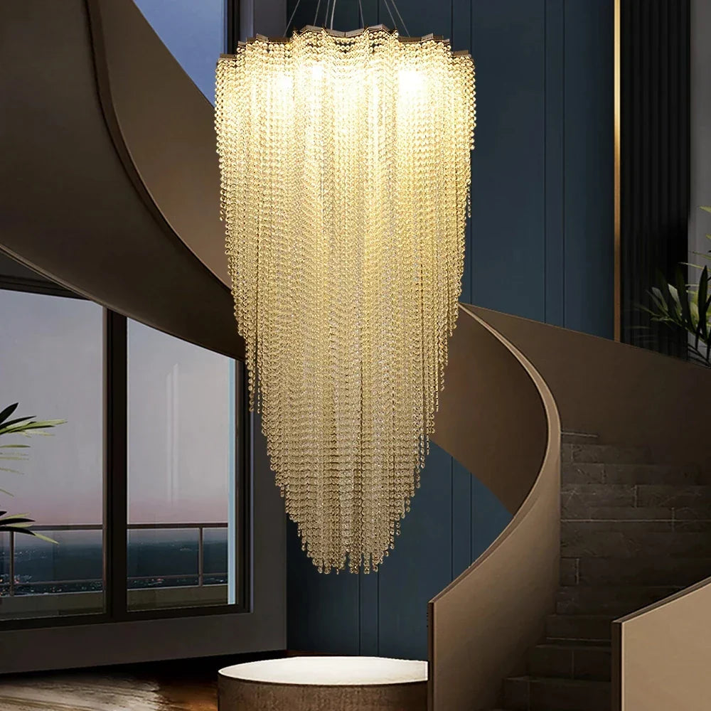 Luxurious Modern Crystal Chain Chandelier - A Dazzling Dining Room Centerpiece with Rectangle Design and LED Brilliance