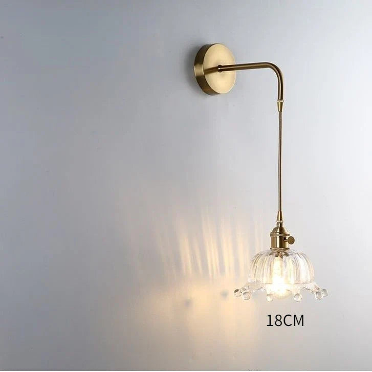 Modern Glass Wall Sconce Light Fixture - Elegant Bedroom, Restaurant, and Corridor Decor with Copper Flower Plug