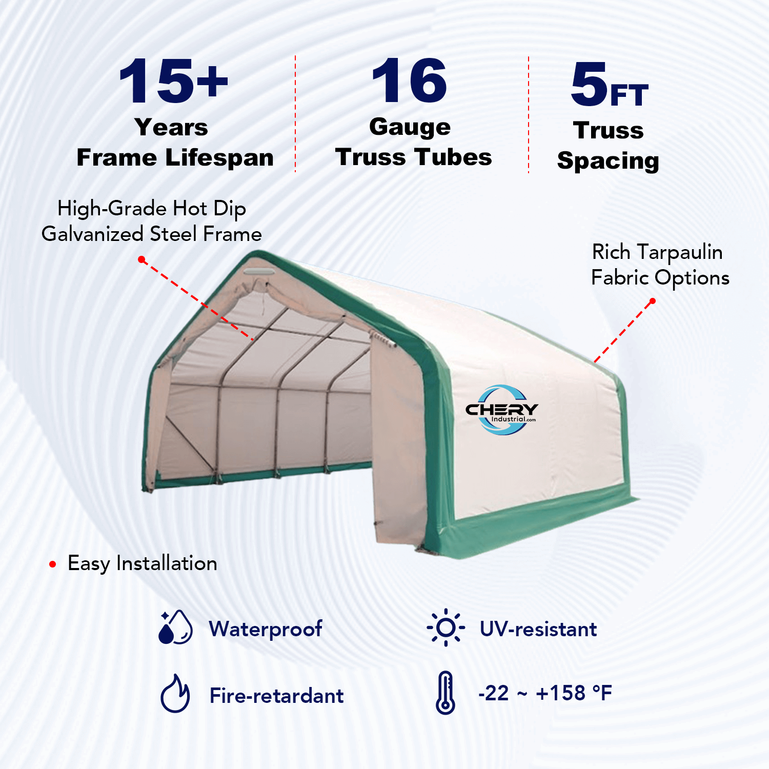 W20'xL20'xH12' Single Truss Storage Shelter