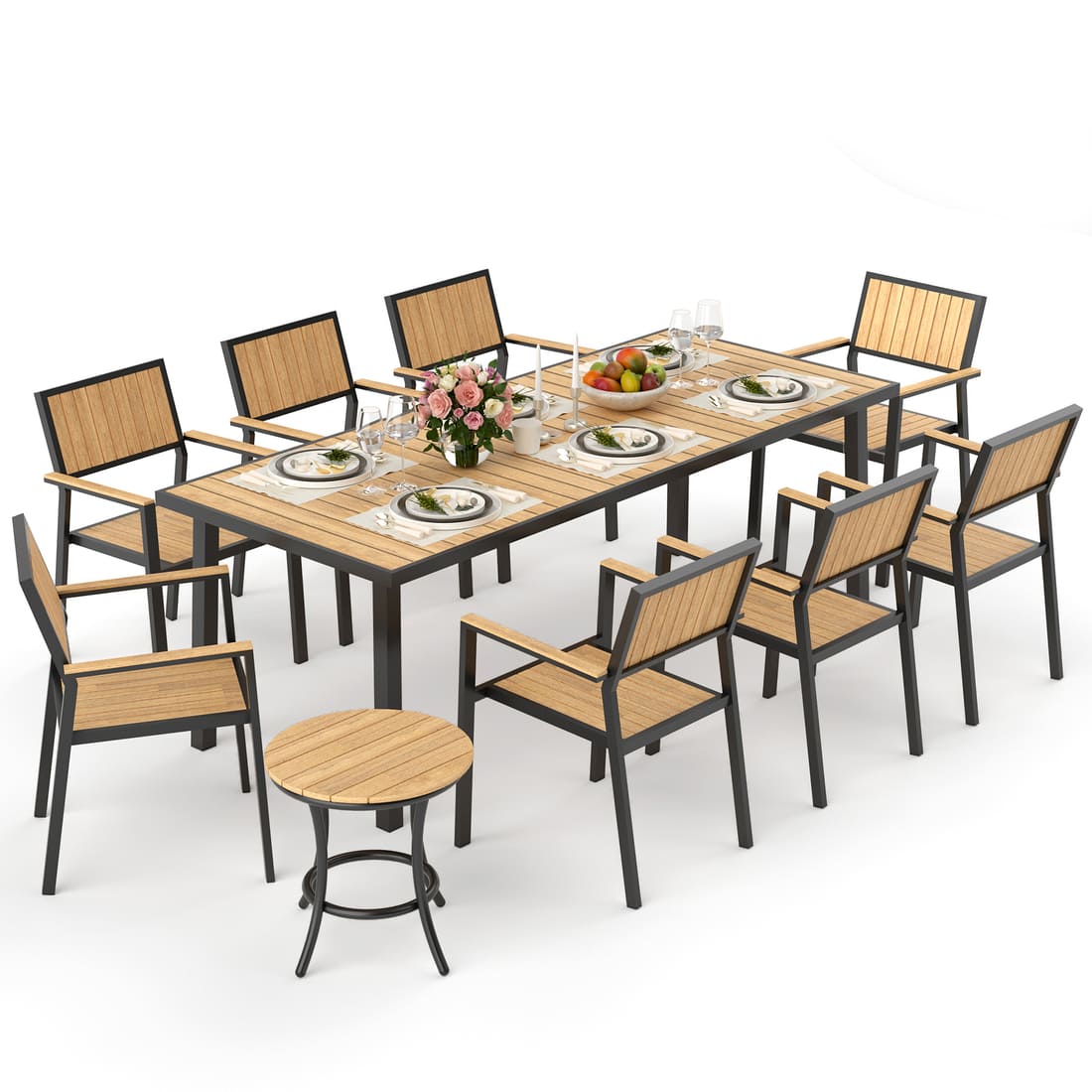 Pamapic Aluminum and Plastic-Wood Outdoor Dining Table Set (8 Pieces)