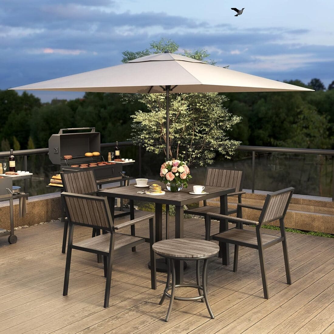 Pamapic Aluminum and Plastic-Wood Outdoor Dining Table Set (8 Pieces)