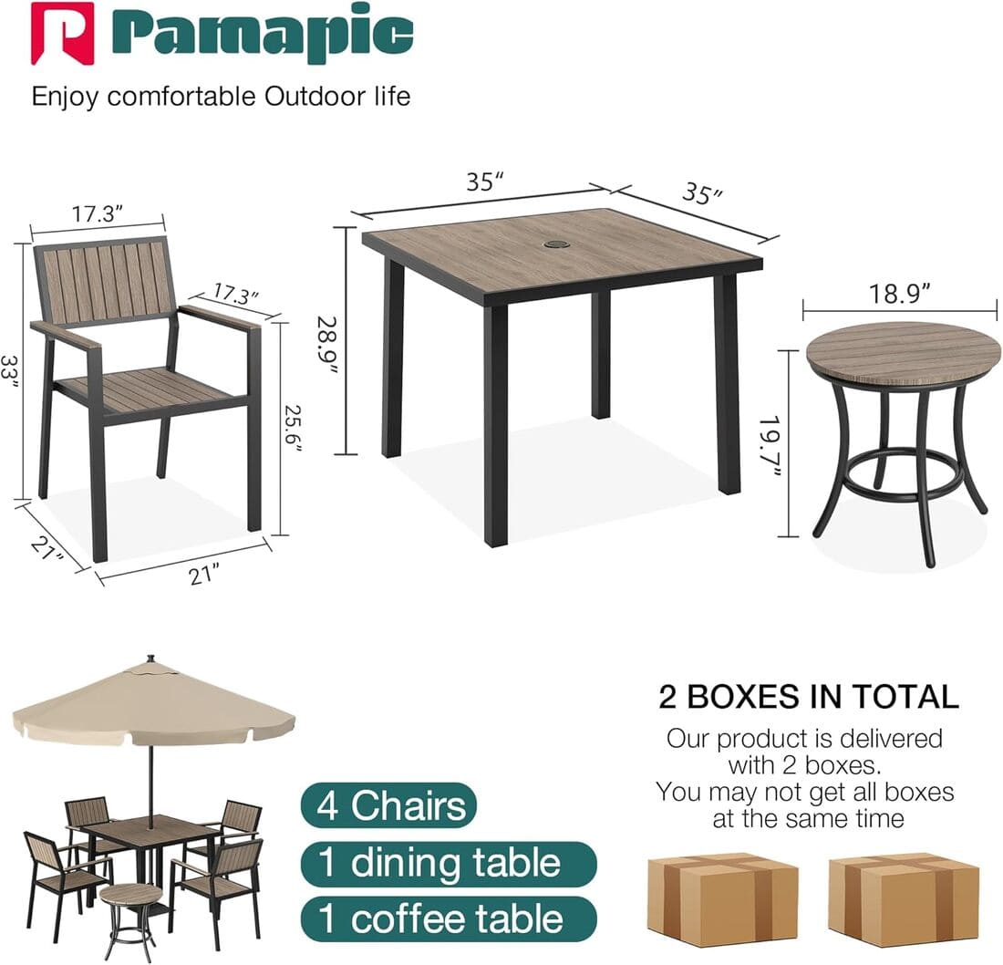 Pamapic Aluminum and Plastic-Wood Outdoor Dining Table Set (8 Pieces)