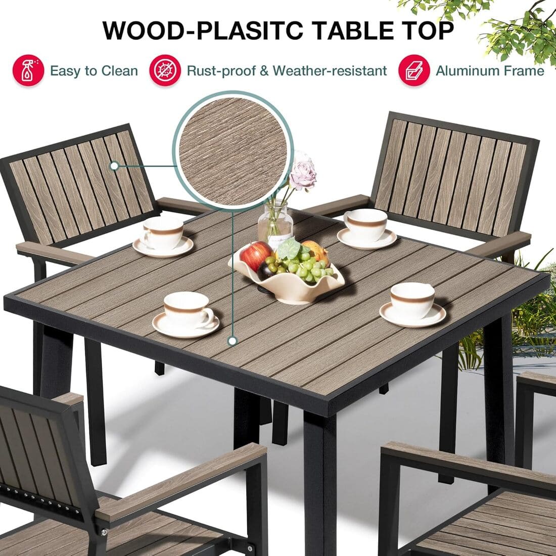Pamapic Aluminum and Plastic-Wood Outdoor Dining Table Set (8 Pieces)