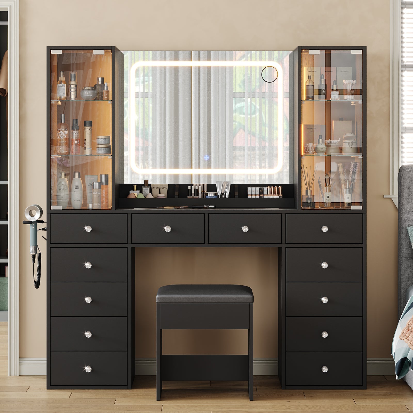 Vektaya US-VD035 Bedroom Makeup Vanity desk with mirror, 12 Drawers
