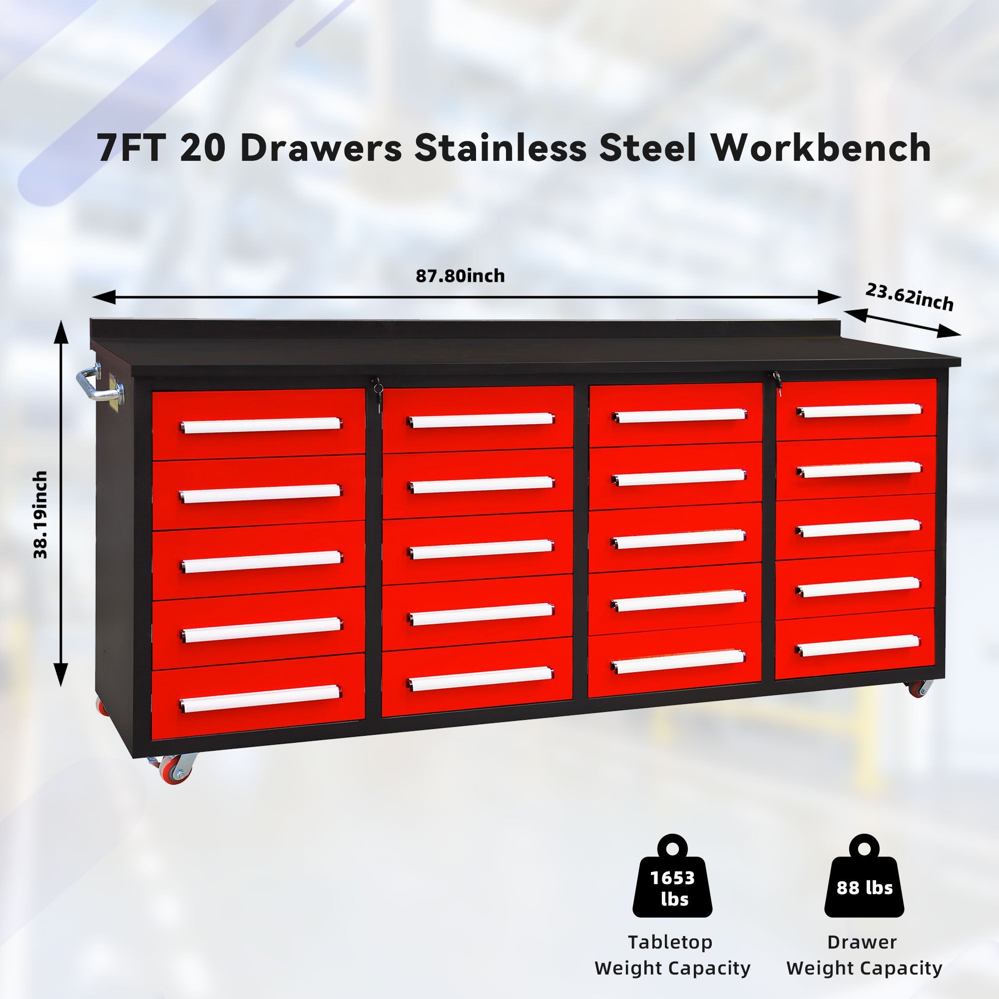 7ft Heavy Duty Garage Workbench Cabinet with 20 Drawers