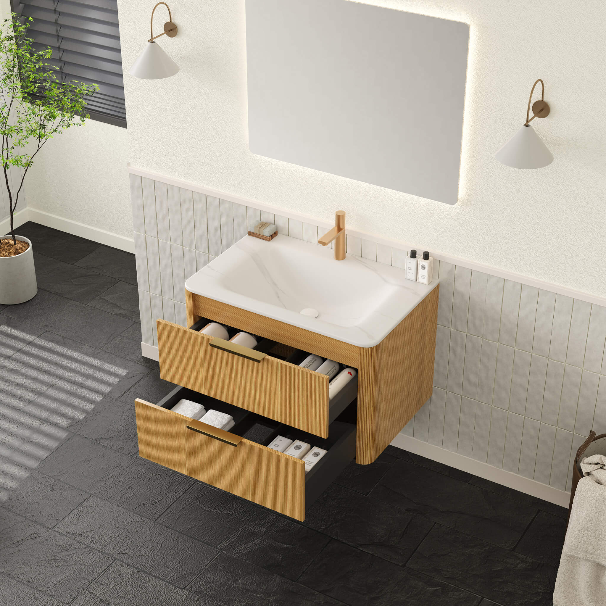 Alora Luxury 30/36-Inch Sintered Stone Floating Bathroom Vanity With Sink (SAK62871)