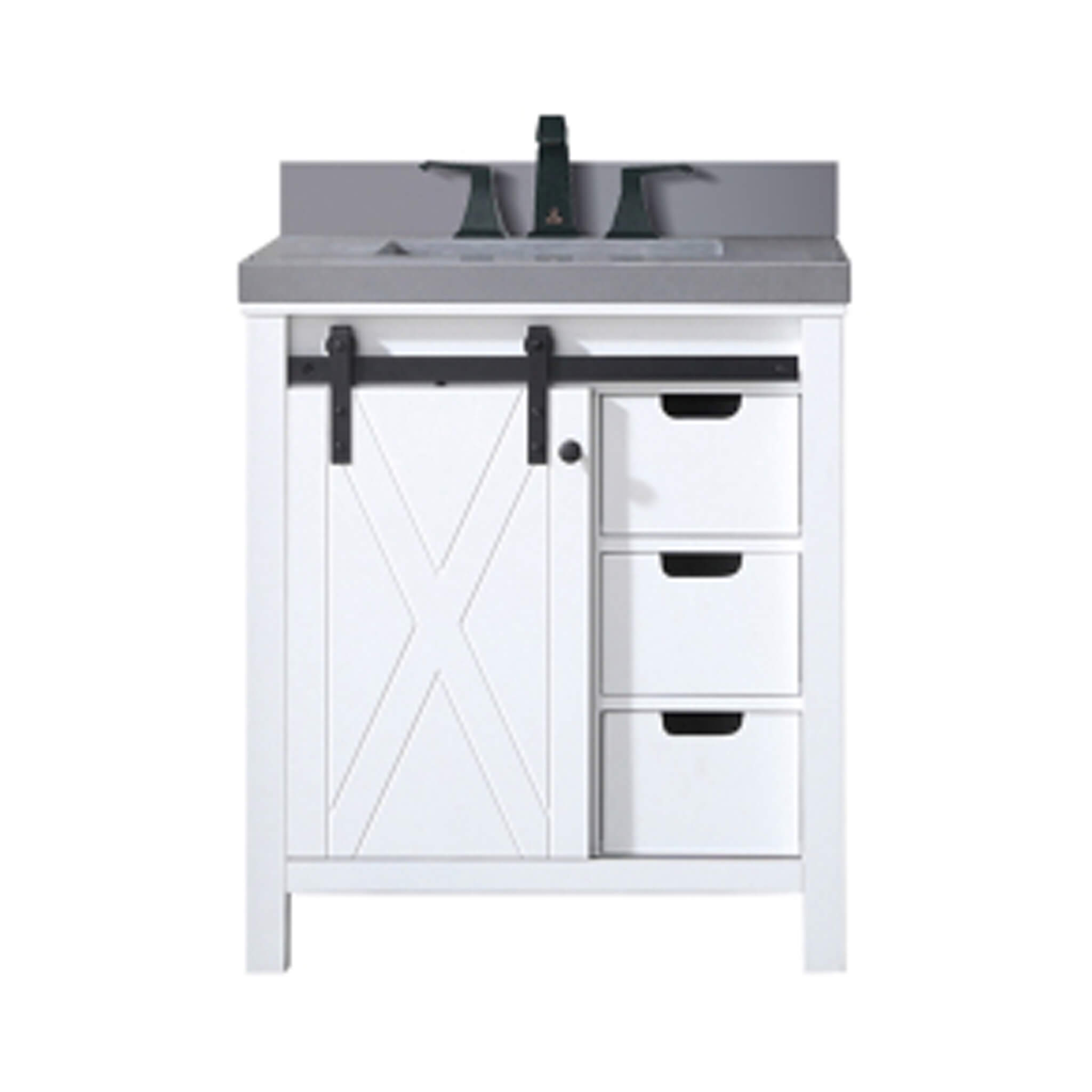 Alora White Bathroom Vanity With Gray Quartz Top And Faucet Set (SAK19470)