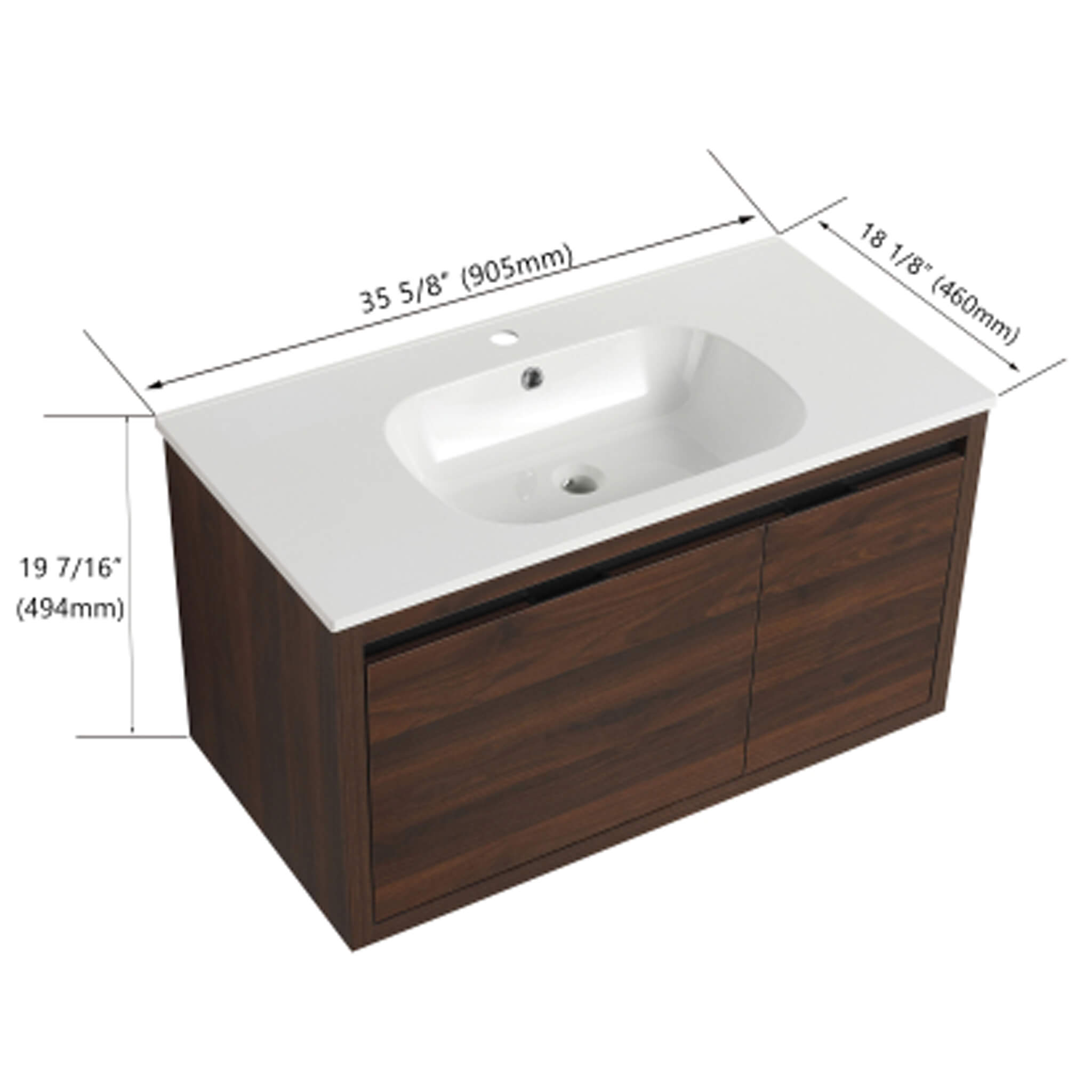 Alora Floating Walnut Bathroom Vanity With Resin Sink Soft Close Doors (SAK62941)