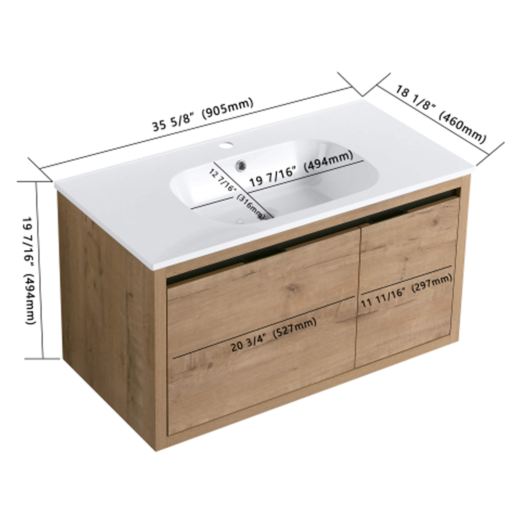 Alora Floating Walnut Bathroom Vanity With Resin Sink Soft Close Doors (SAK62941)