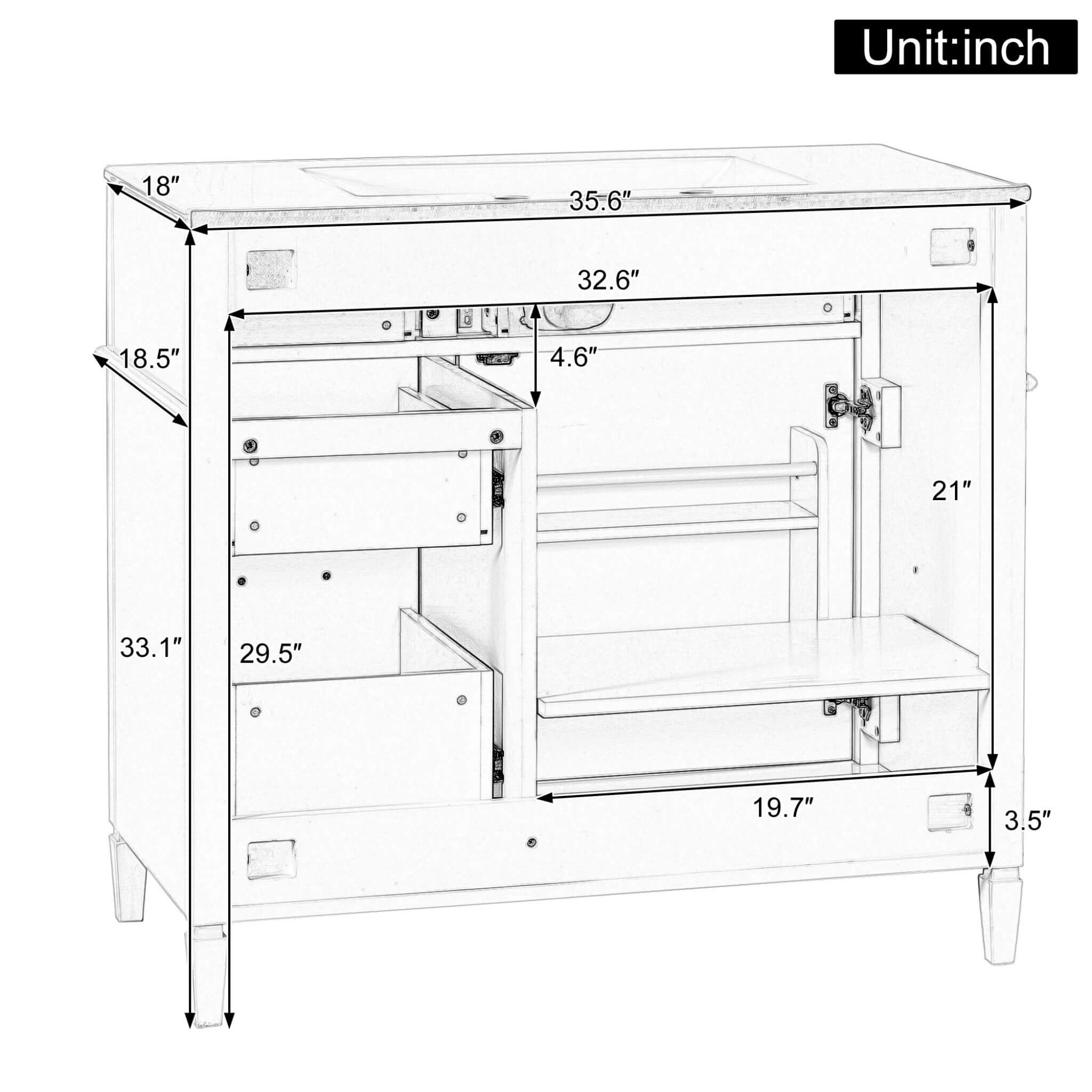 Alora 36-Inch Freestanding Bathroom Vanity With Ceramic Sink And Storage Cabinets [Faucet Not Included] (SAK86310)