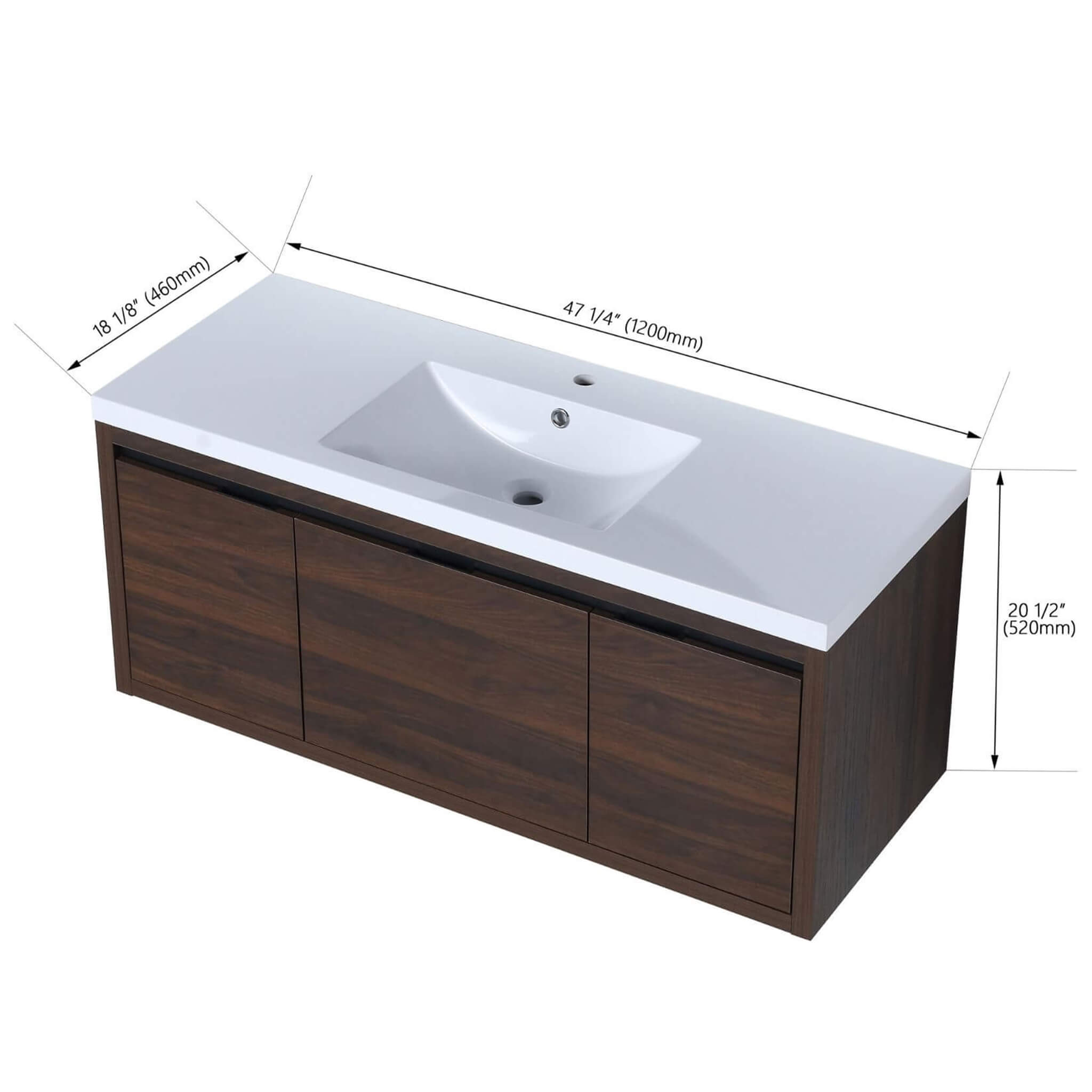 Alora Floating Walnut Bathroom Vanity With Resin Sink Soft Close Doors (SAK62941)
