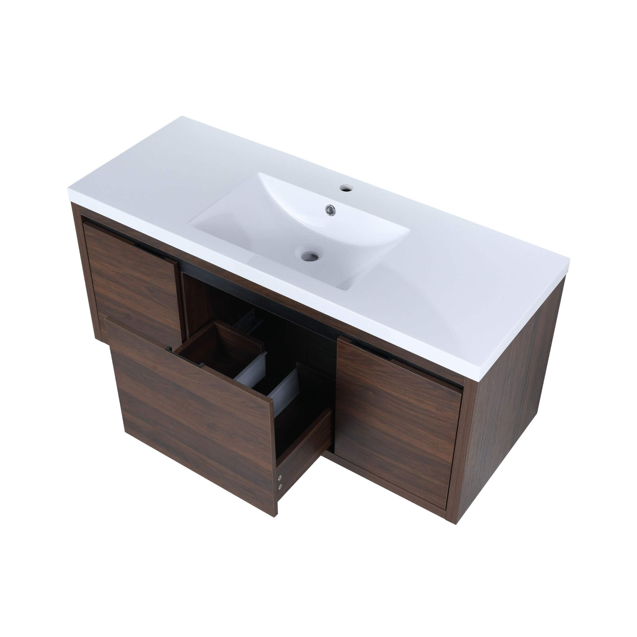Alora Floating Walnut Bathroom Vanity With Resin Sink Soft Close Doors (SAK62941)