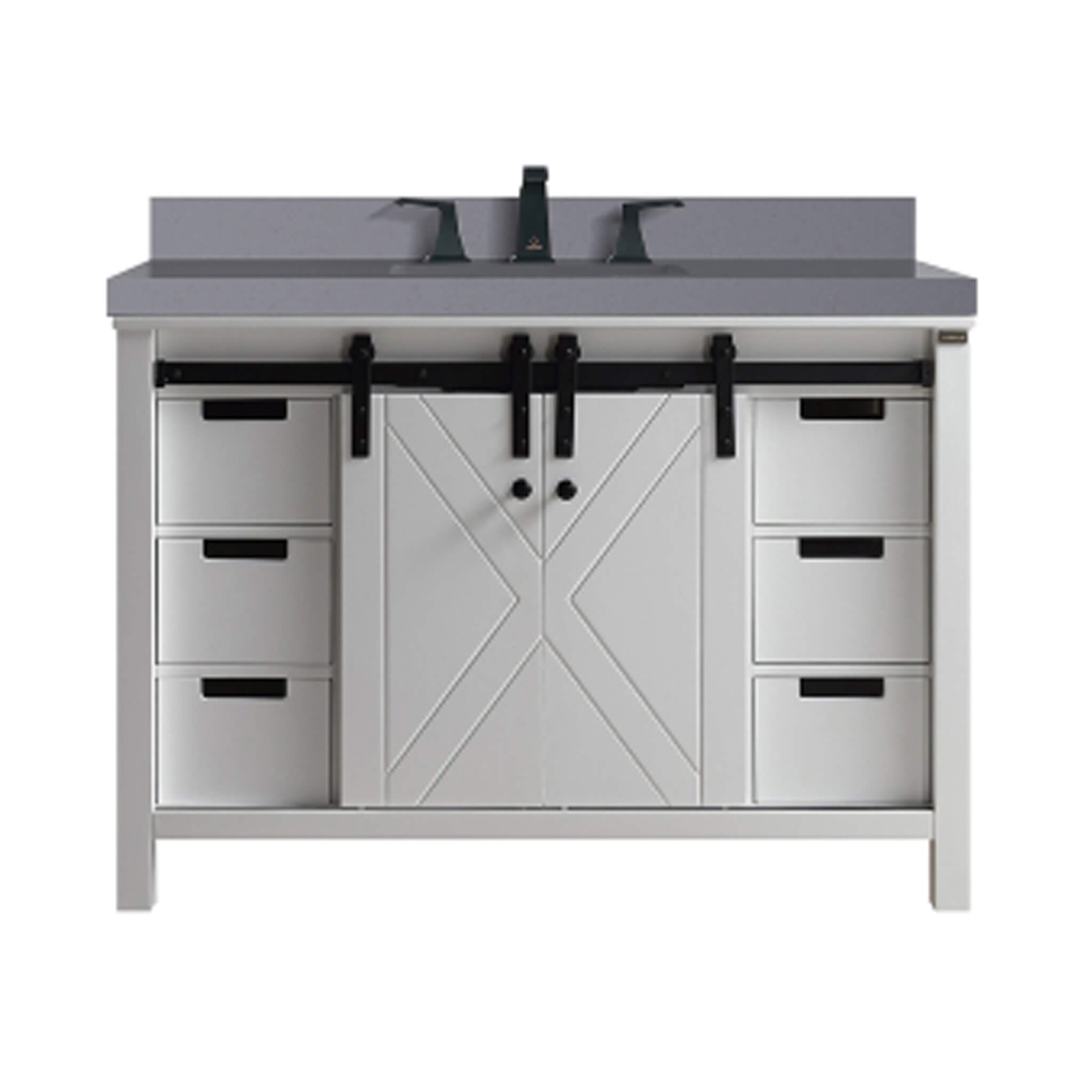 Alora White Bathroom Vanity With Gray Quartz Top And Faucet Set (SAK19470)