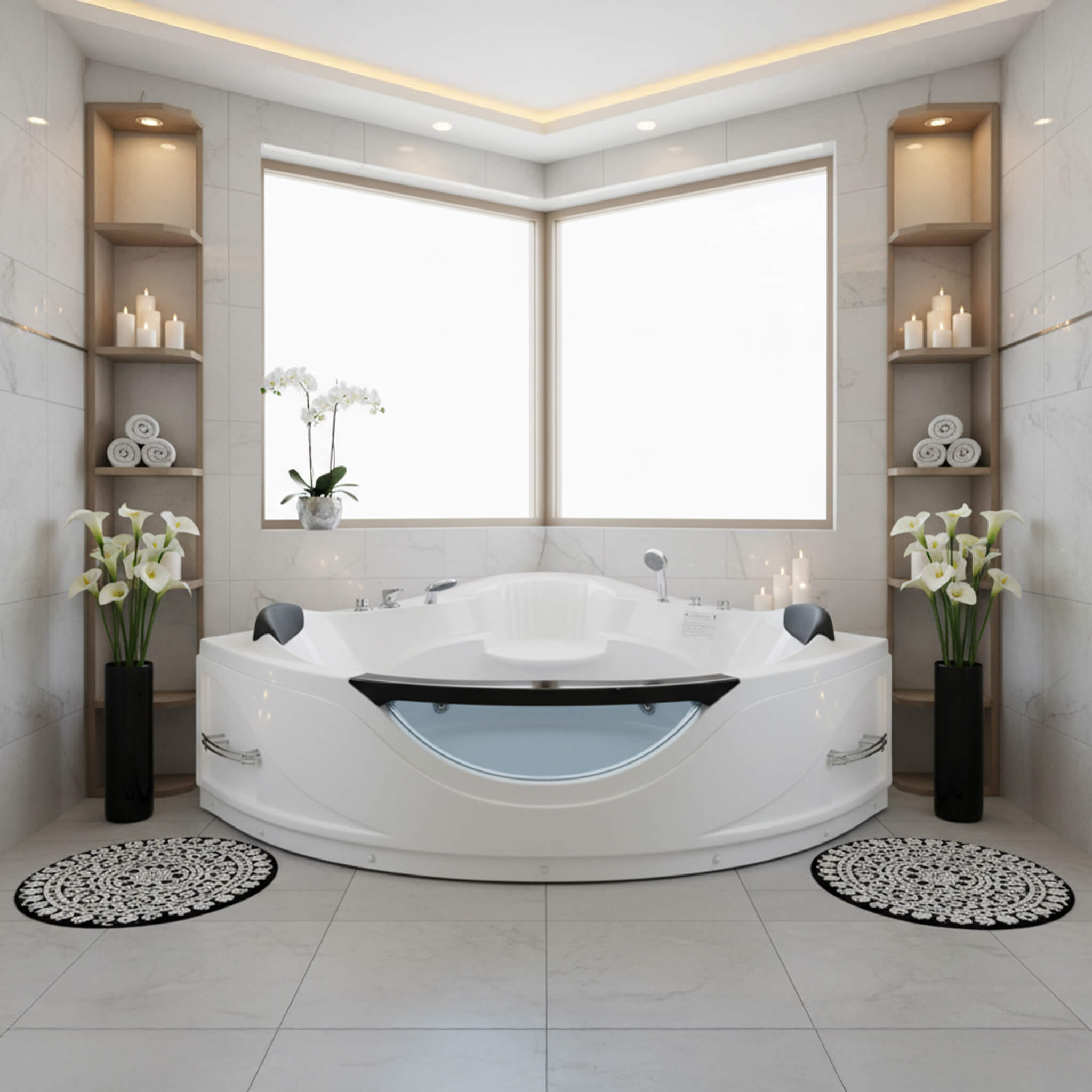 Alora 59-Inch 2-Person Luxury Corner Whirlpool Jetted Bathtub (SAK23819)