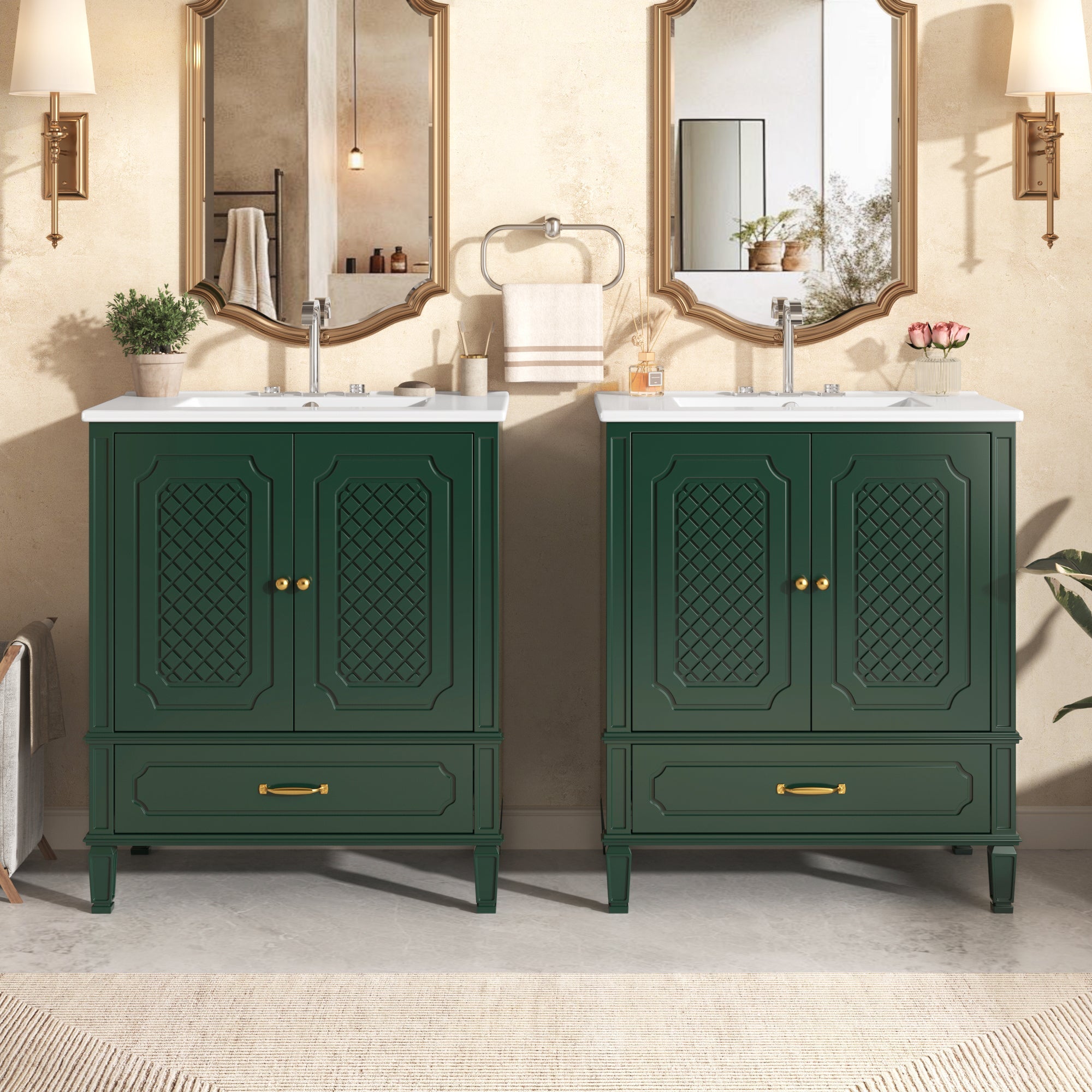 Alora 60-Inch Green Vintage Double Sink Vanity With Cabinets And Drawers (SAK19524)