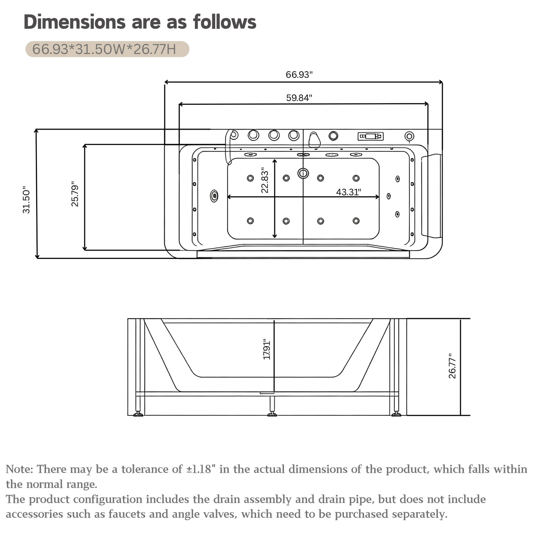 Alora 67-Inch 7-Jets Hydrotherapy Whirlpool Bathtub With Glass Panel (SAK13589)