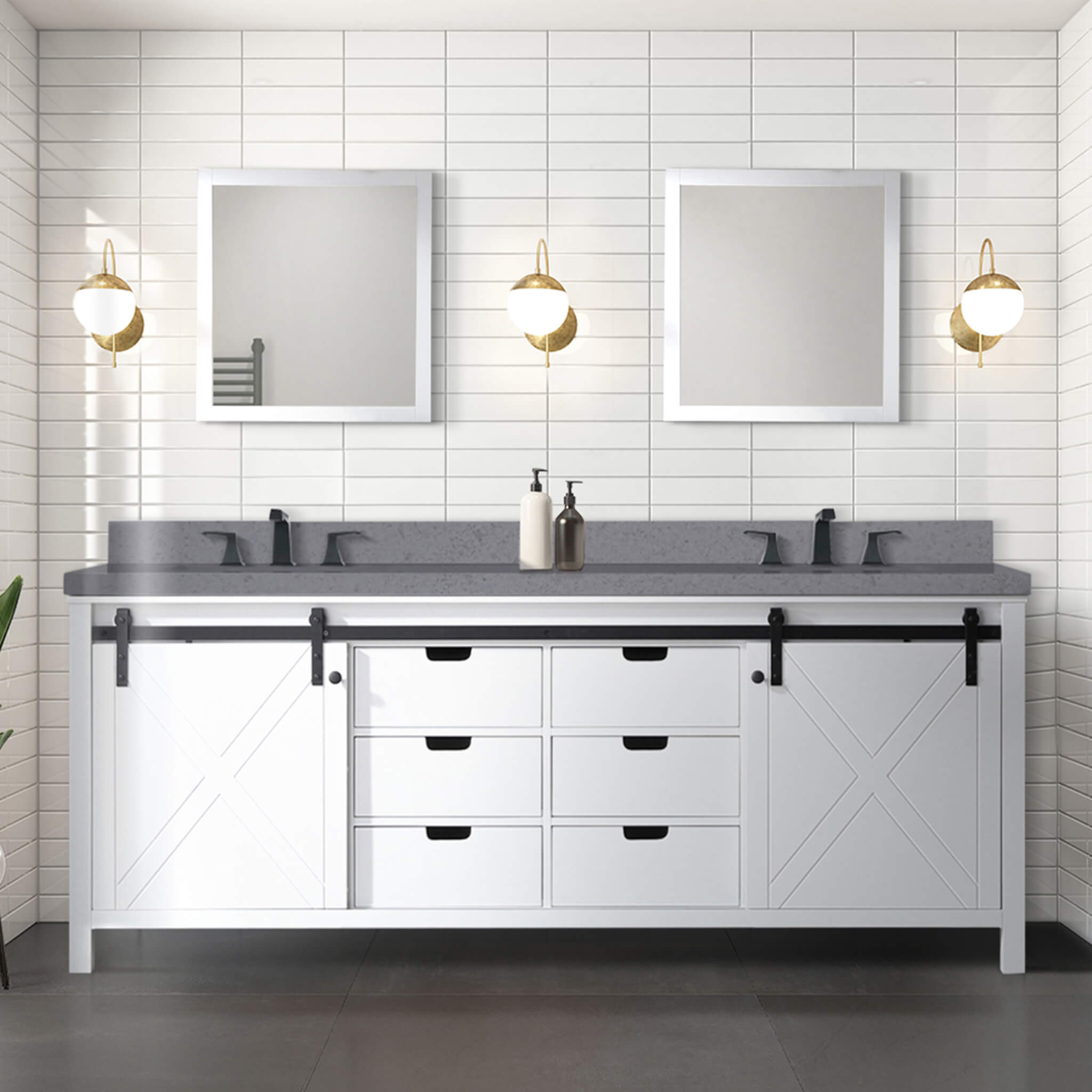 Alora White Bathroom Vanity With Gray Quartz Top And Faucet Set (SAK19470)