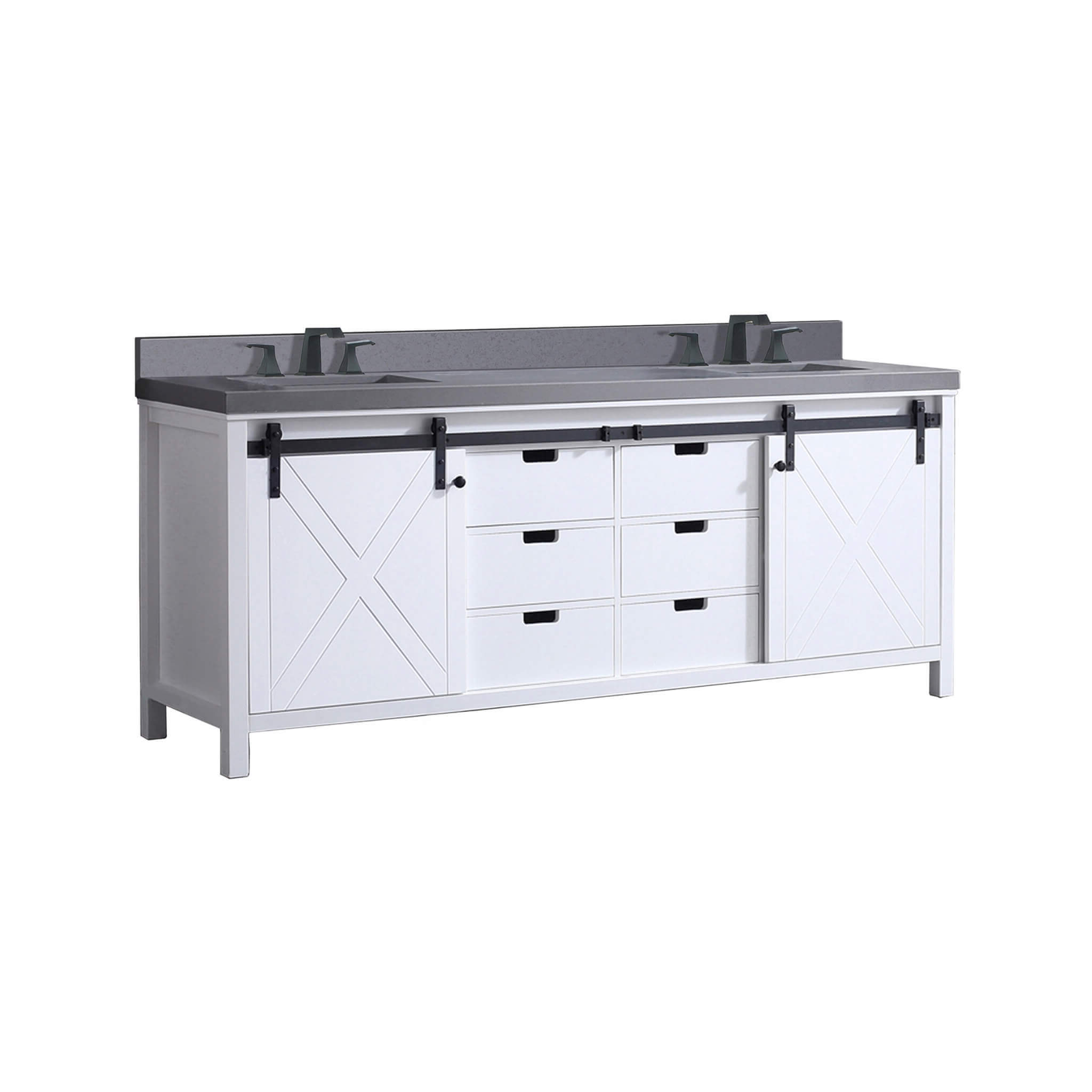 Alora White Bathroom Vanity With Gray Quartz Top And Faucet Set (SAK19470)