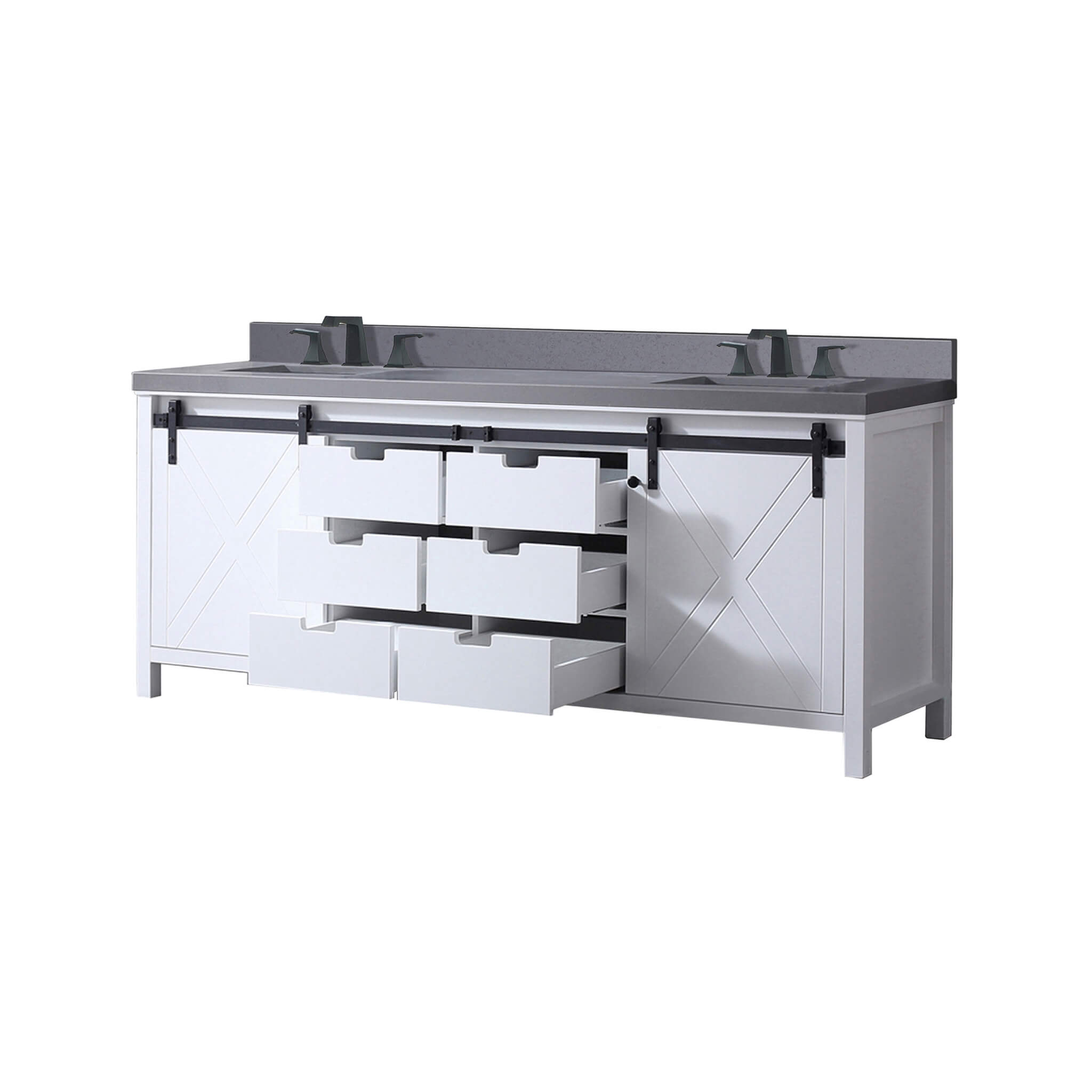 Alora White Bathroom Vanity With Gray Quartz Top And Faucet Set (SAK19470)