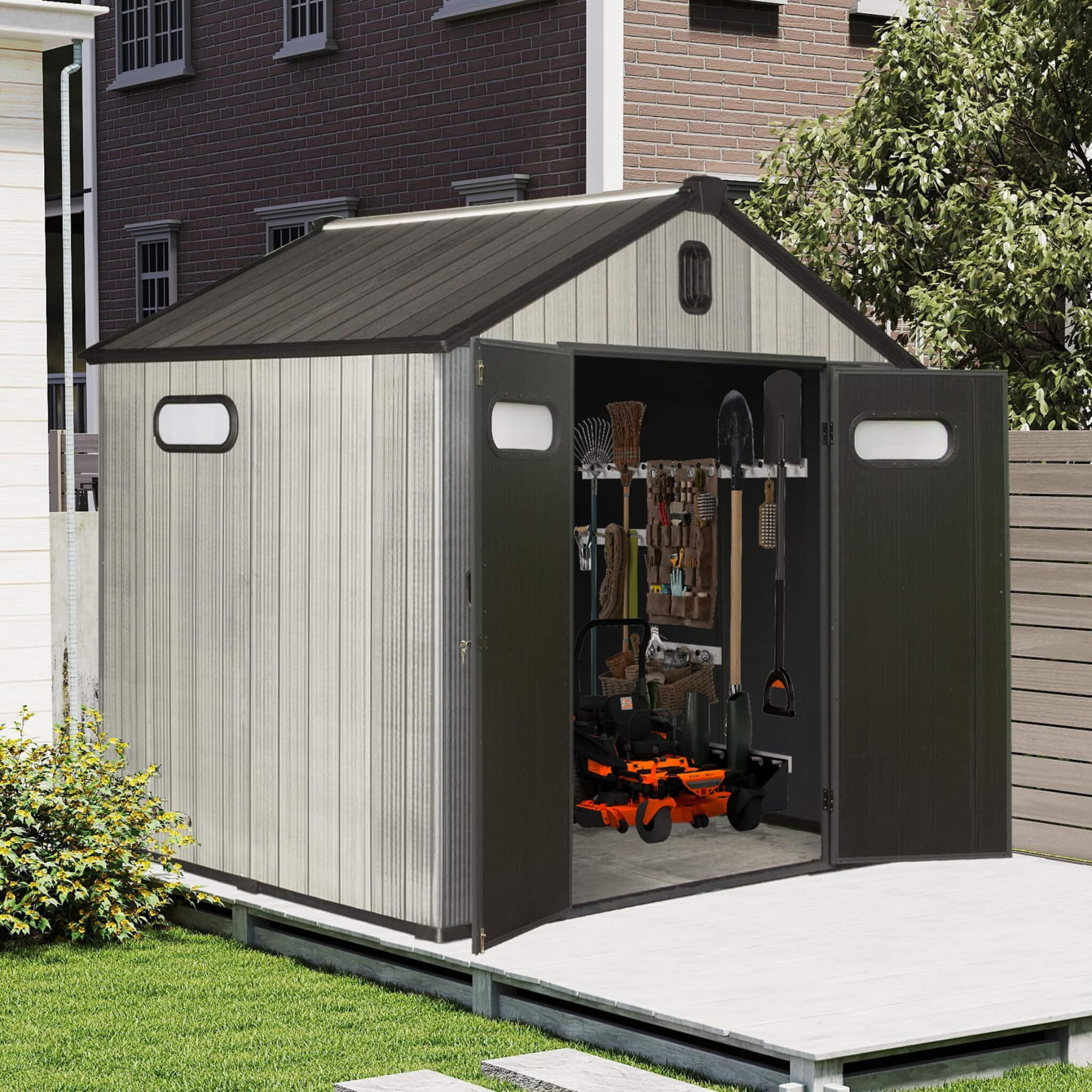 [06X08FT] Alora Heavy-Duty Outdoor All-Weather Resin Storage Shed With Lockable Doors, Windows, And Vents (SAK39874)