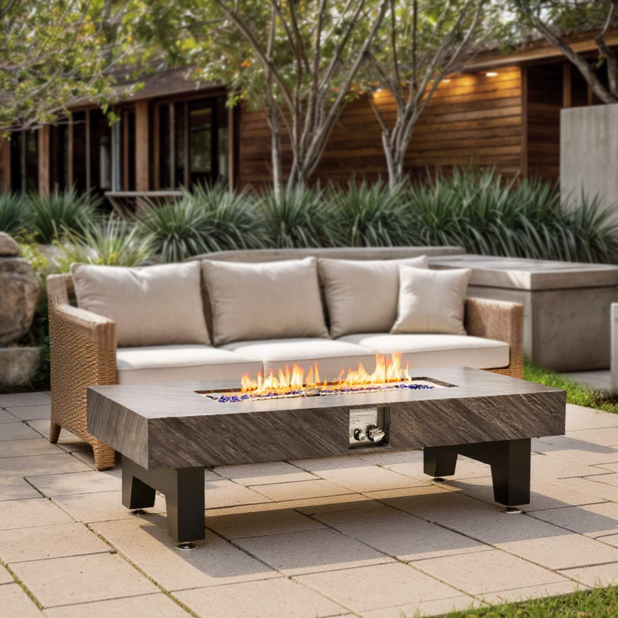 Alora 54-Inch Modern Outdoor Propane Fire Pit Table With Waterproof Cover (SAK42628)