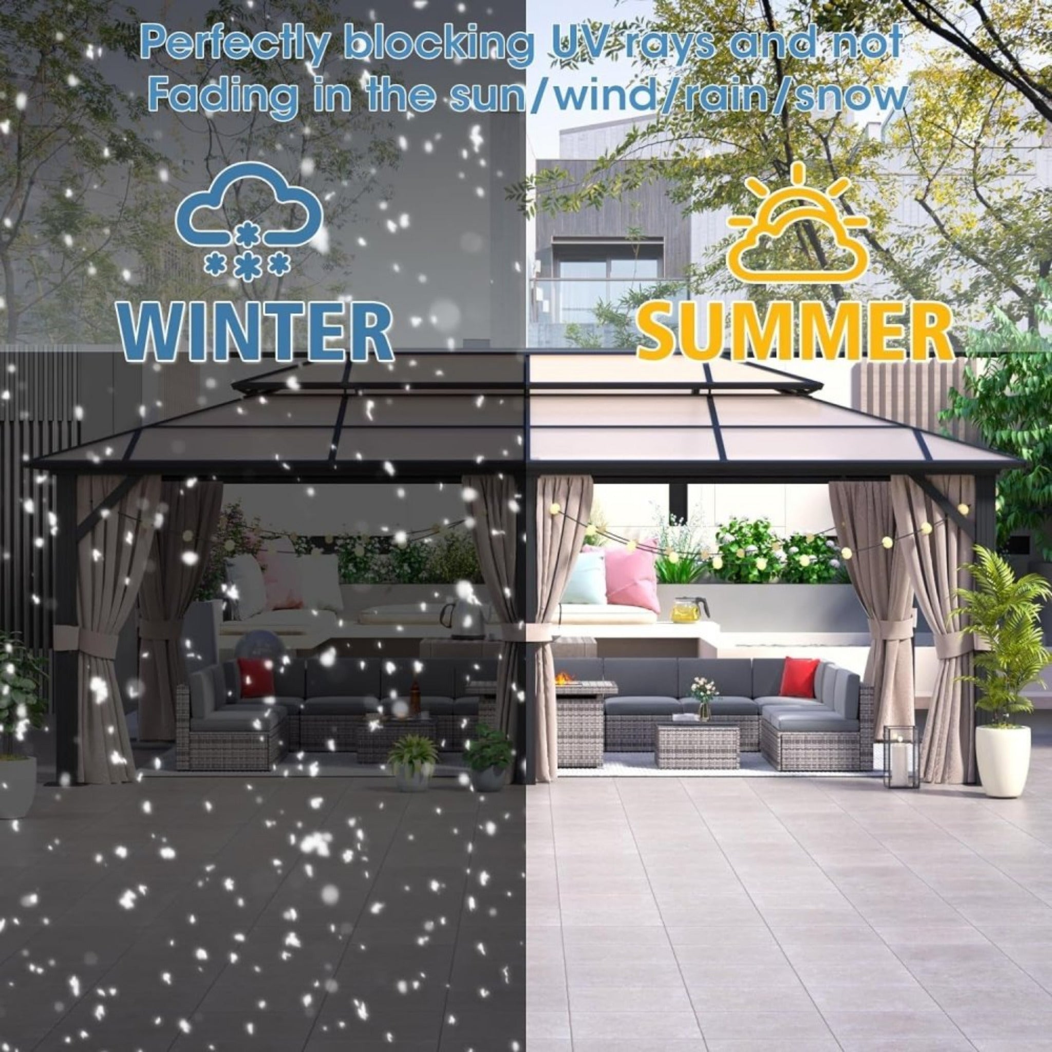 [12X20FT] Alora Premium Aluminum Outdoor Polycarbonate Hardtop Gazebo With UV Protection, Netting & Curtains (96815273)