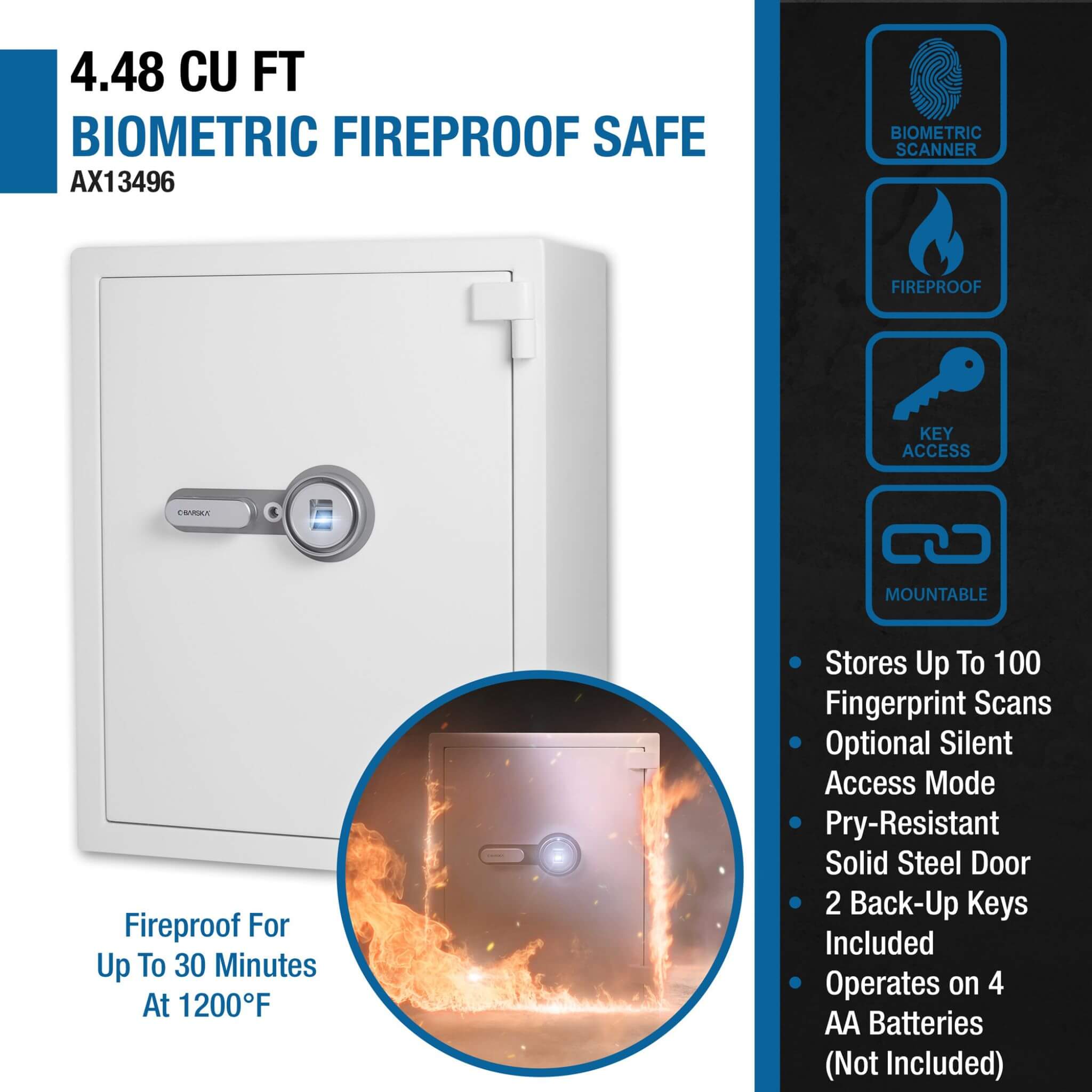 Barska 4.48 CF Large Heavy-Duty Fireproof Biometric Safe (SAK83490)